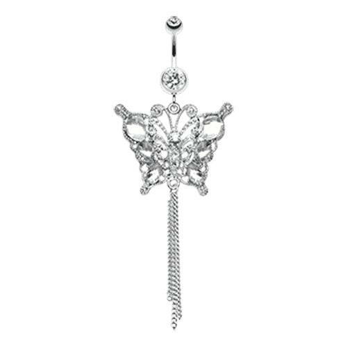 Gemmed Butterfly Belly Button Ring Navel Ring Impulse Piercings Clear