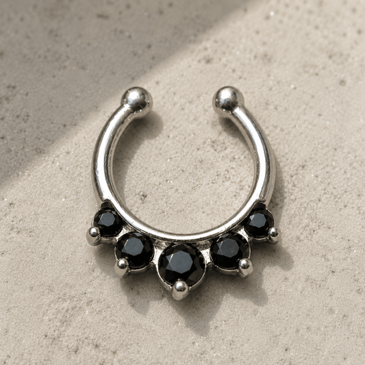 Gemmed Princess Fake Septum Ring Black CZ