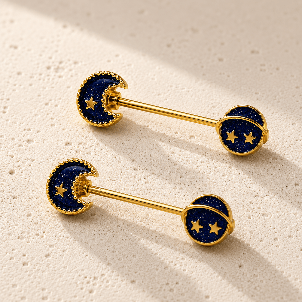 Gold Blue Galaxy Stardust Nipple Bar 14G Enamel Pair