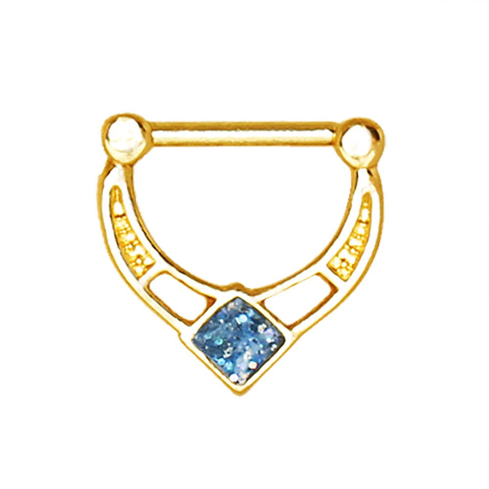 Gold Blue Rhombus Septum Clicker Ring 16G Hinged Ring Epoxy Geometric Jewelry - Skin Metals