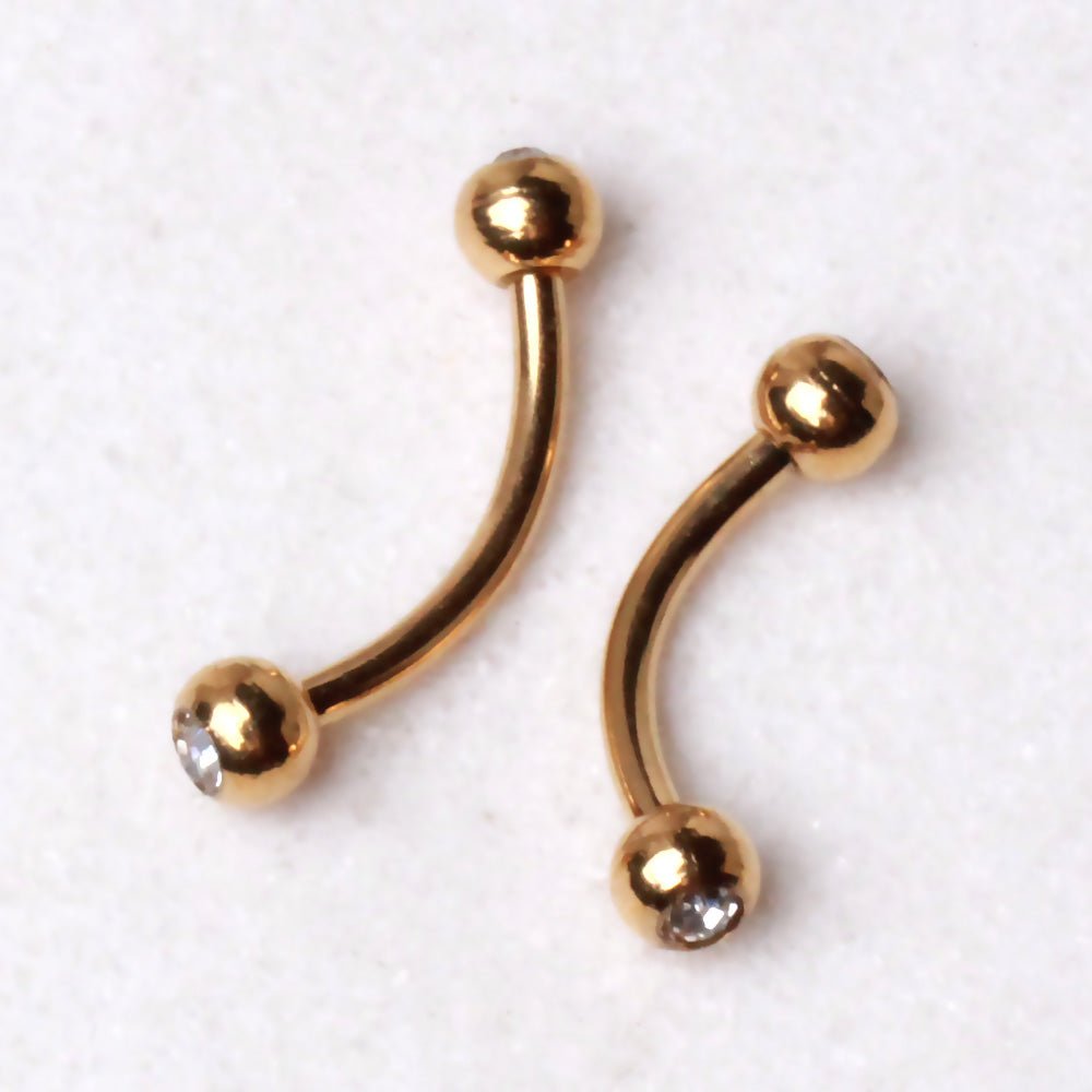 Gold Plated 316L Surgical Steel Eyebrow Ring with Gemmed Balls