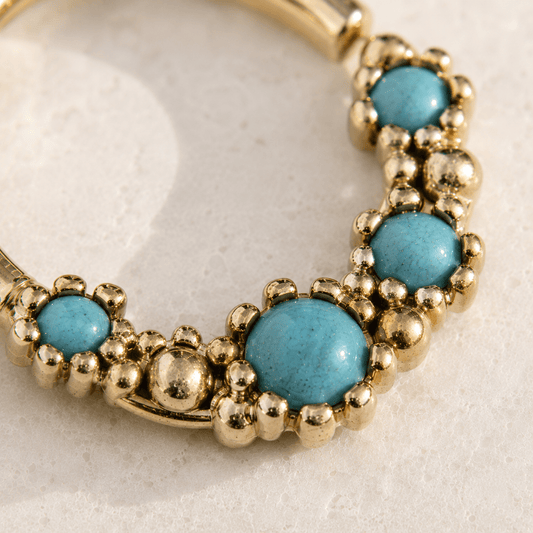 Gold Plated Aqua Synthetic Opal Seamless Ring - Skin Metals