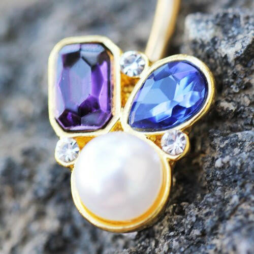 Gold Plated Art of Brilliance Gem and Pearl Drop Navel Ring Navel Ring Impulse Piercings