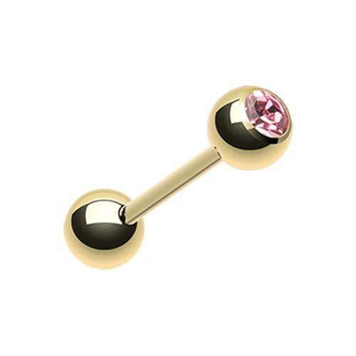 Gold Plated Basic Gem Ball Barbell Tongue Ring Barbell Impulse Piercings Pink
