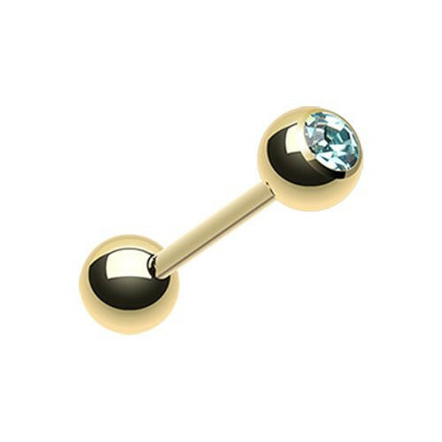 Gold Plated Basic Gem Ball Barbell Tongue Ring Barbell Impulse Piercings Aqua