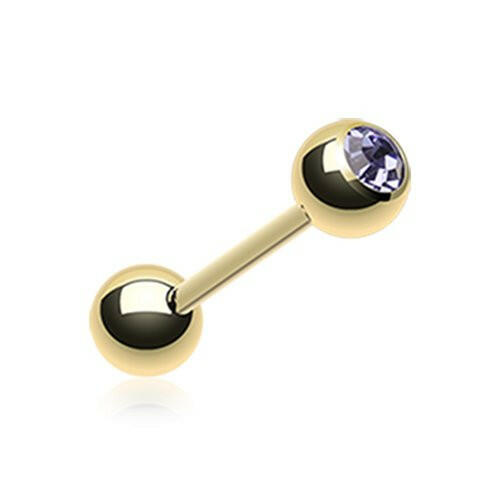 Gold Plated Basic Gem Ball Barbell Tongue Ring Barbell Impulse Piercings Tanzanite