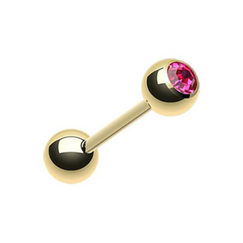 Gold Plated Basic Gem Ball Barbell Tongue Ring Barbell Impulse Piercings Fuchsia