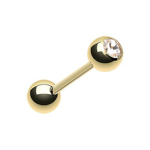 Gold Plated Basic Gem Ball Barbell Tongue Ring Barbell Impulse Piercings Clear