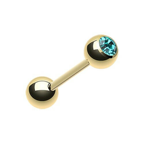 Gold Plated Basic Gem Ball Barbell Tongue Ring Barbell Impulse Piercings Teal