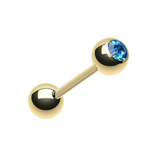 Gold Plated Basic Gem Ball Barbell Tongue Ring Barbell Impulse Piercings Blue
