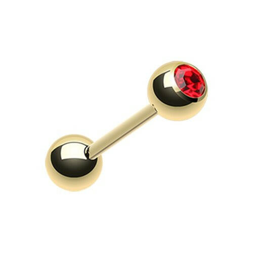 Gold Plated Basic Gem Ball Barbell Tongue Ring Barbell Impulse Piercings Red