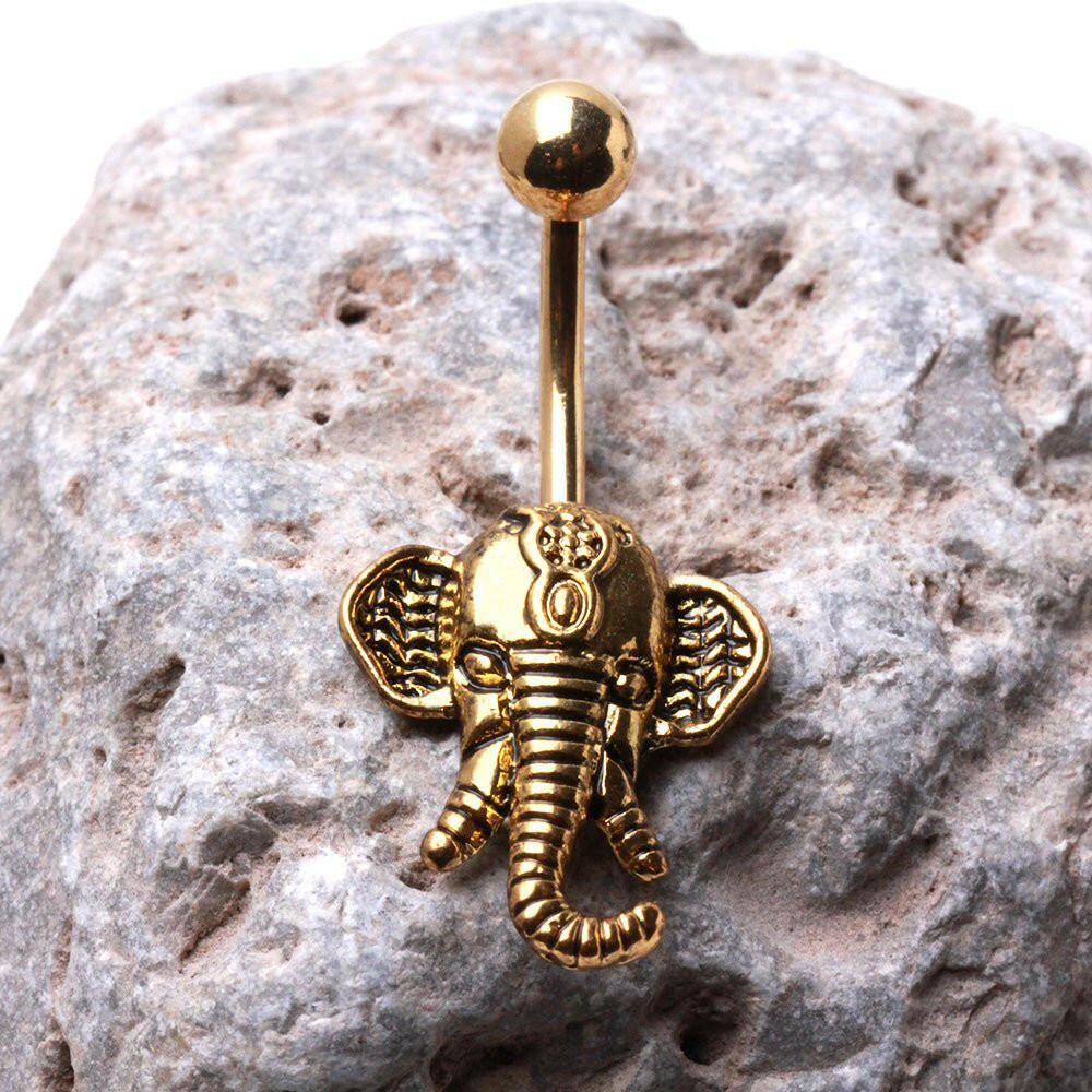Gold Plated Decorated Elephant Navel Ring Navel Ring Impulse Piercings