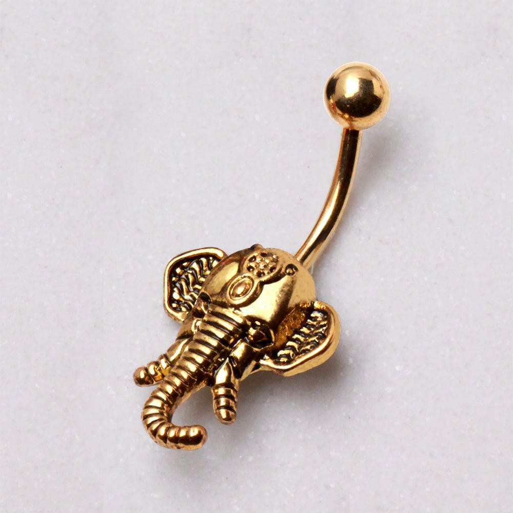 Gold Plated Decorated Elephant Navel Ring Navel Ring Impulse Piercings