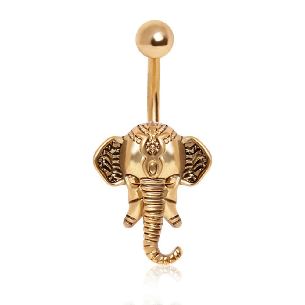 Gold Plated Decorated Elephant Navel Ring Navel Ring Impulse Piercings