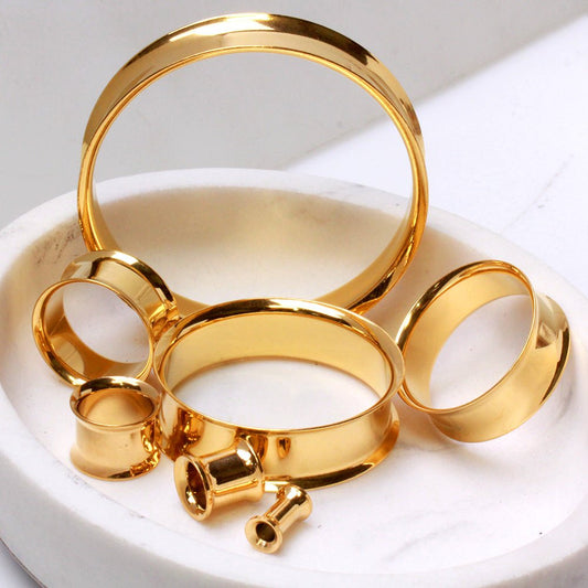 Gold Plated Double Flare Tunnel Plug — Sold as Pair - Skin Metals