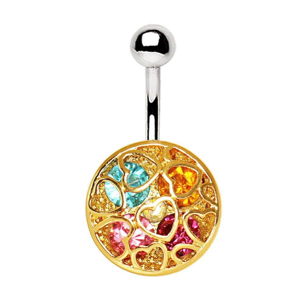 Gold Plated Fancy 3D Heart Navel Ring
