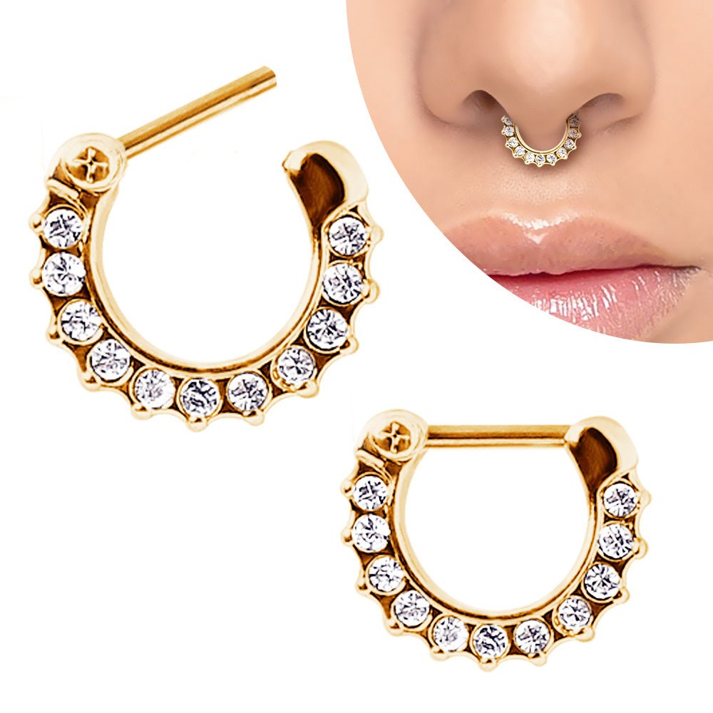 Gold Plated Gemmed Septum Clicker - Skin Metals