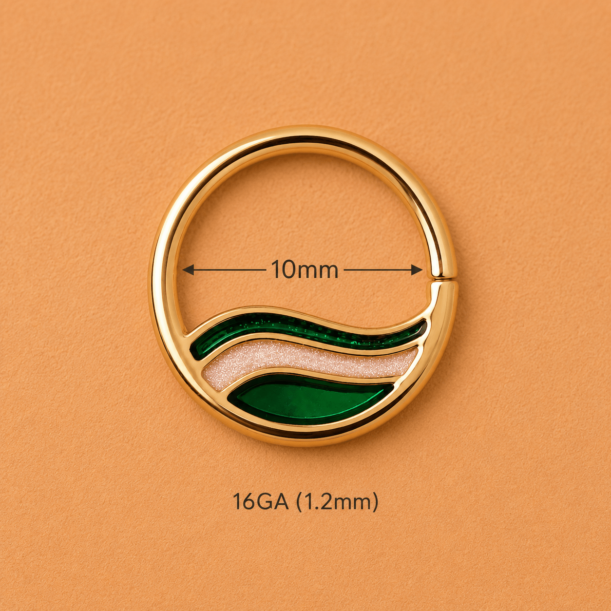Gold Plated Green Wave Seamless Ring 16G Enamel