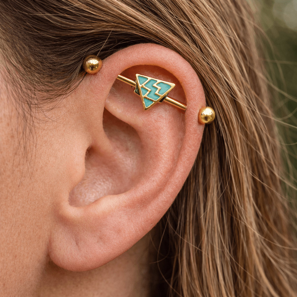 Gold Plated Industrial Barbell with Waved Triangle - Skin Metals