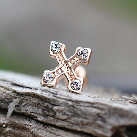 Cross Bottony Cartilage Earring detail closeup