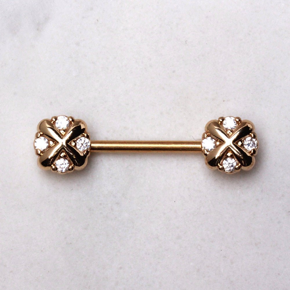 Gold Plated Jeweled Cross X Nipple Bar Nipple Ring Skin Metals
