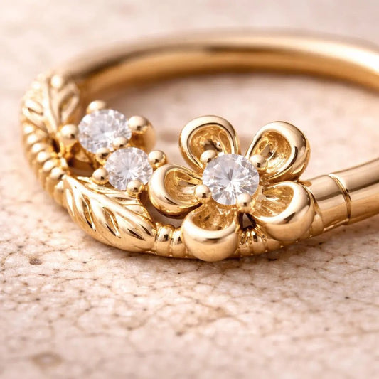 Gold Plated Jeweled Flower Field Seamless Ring - Skin Metals