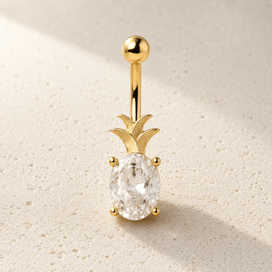 Gold Plated Jeweled Pineapple Navel Ring