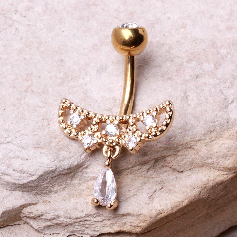 Gold Plated Jeweled Tiara Navel Ring Navel Ring Skin Metals