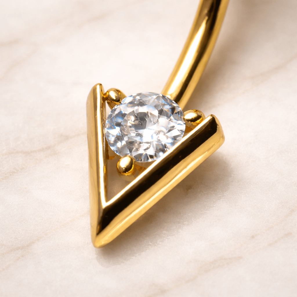 Gold Triangle Belly Button Ring 14G CZ Navel Ring Geometric Piercing Jewelry