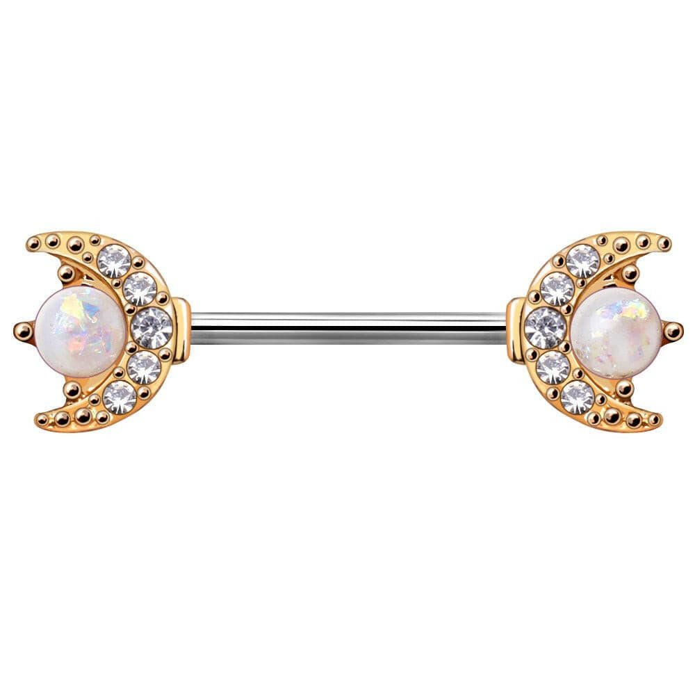 Gold Plated Moon and Star Nipple Bar Nipple Ring