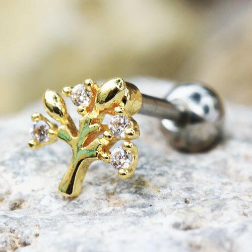 Gold Plated Sparkling Tree of Life Cartilage Earring