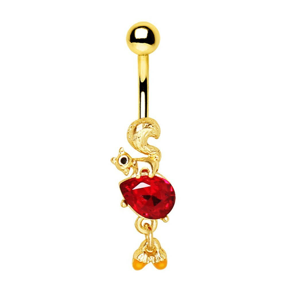 Gold Plated Squirrel on Acorns Navel Ring