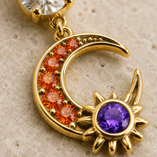 Gold Plated Sun & Moon Dangle Navel Ring - Skin Metals