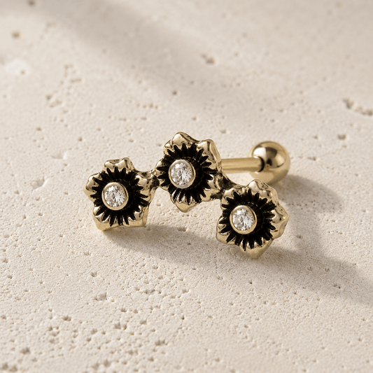 Gold Plated Triple Flower Cartilage Earring