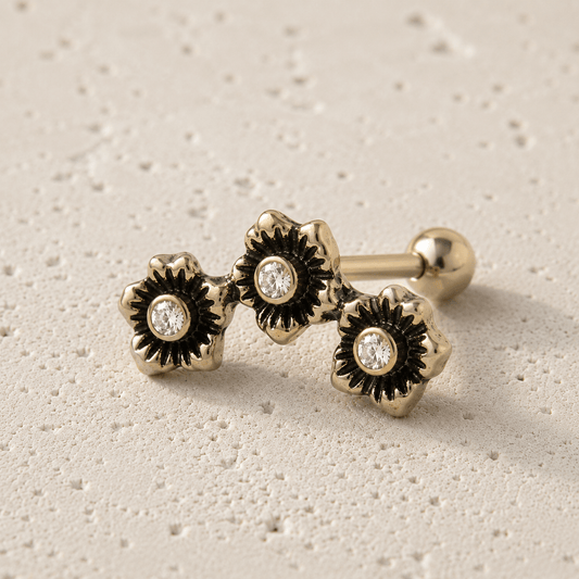 Gold Plated Triple Flower Cartilage Earring - Skin Metals