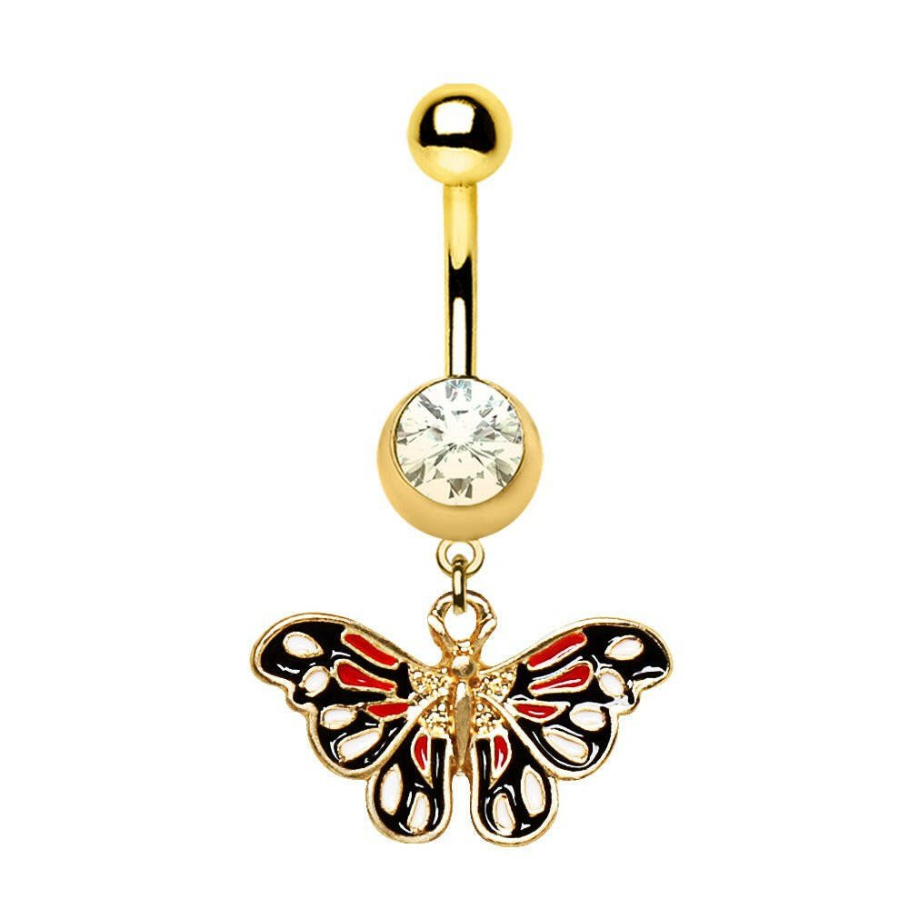 Gold Plated True Butterfly Dangle Navel Ring