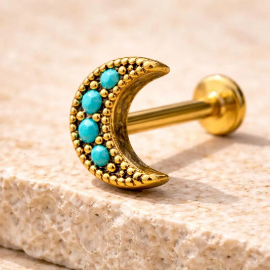Gold Plated Turquoise Crescent Moon Labret