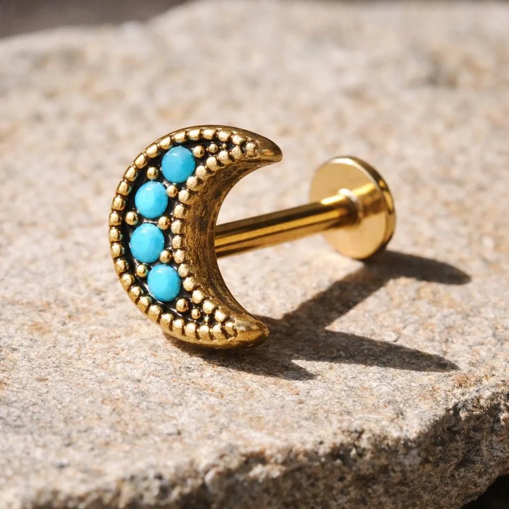 Gold Plated Turquoise Crescent Moon Labret