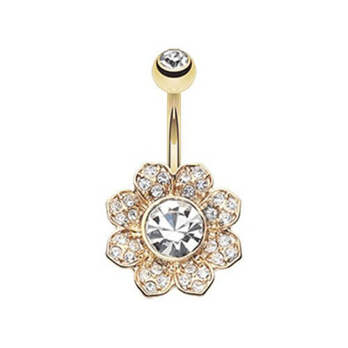 Golden Avens Flower Sparkle Belly Button Ring Navel Ring Impulse Piercings Clear
