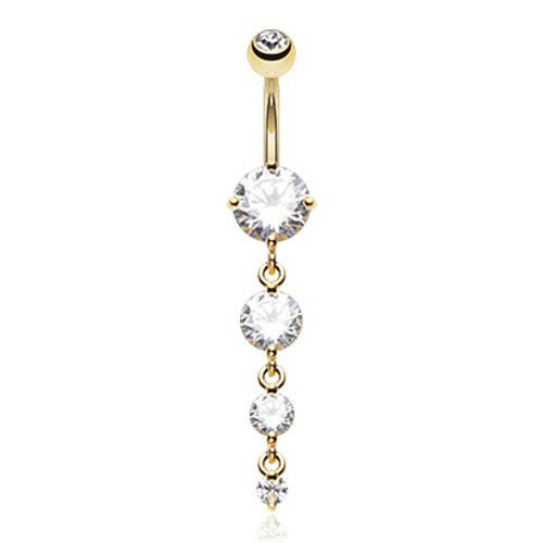 Golden Brilliant Gem Cascade Cubic Zirconia Belly Button Ring Navel Ring Impulse Piercings
