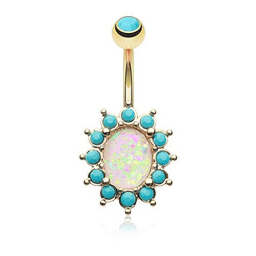 Golden Elegant Opal Turquoise Belly Button Ring Navel Ring Impulse Piercings