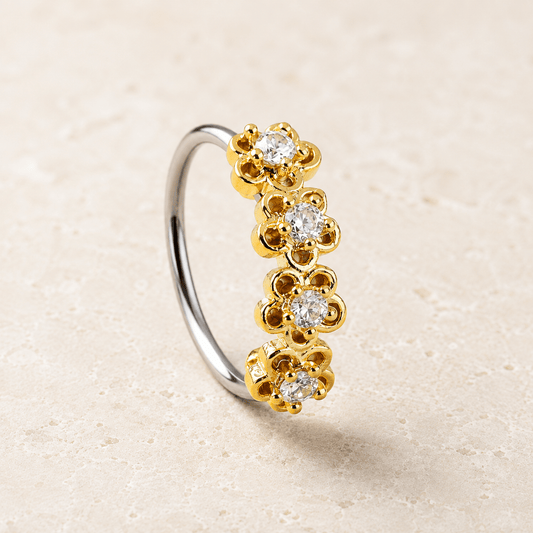 Golden Flowers Seamless Circular Ring 16G CZ - Skin Metals