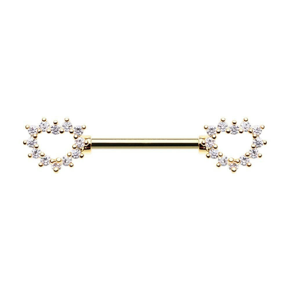 Golden Heart Outline Gem Nipple Barbell Ring Nipple Ring Impulse Piercings