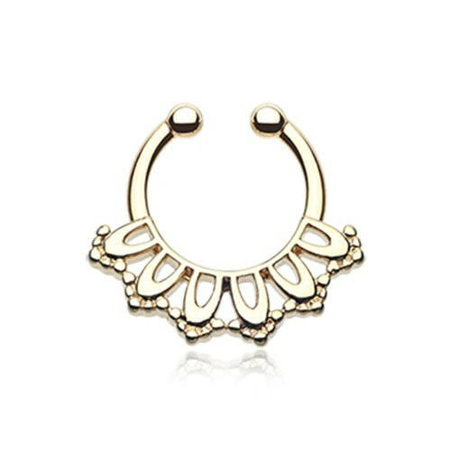 Golden Kaltik Filigree Fake Septum Clip-On Ring Fake Septum Ring Impulse Piercings Clear