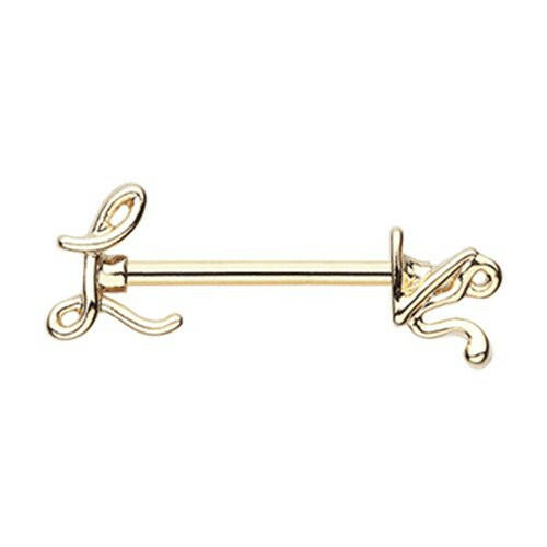 Golden LOVE Script Nipple Barbell Ring Nipple Ring Impulse Piercings