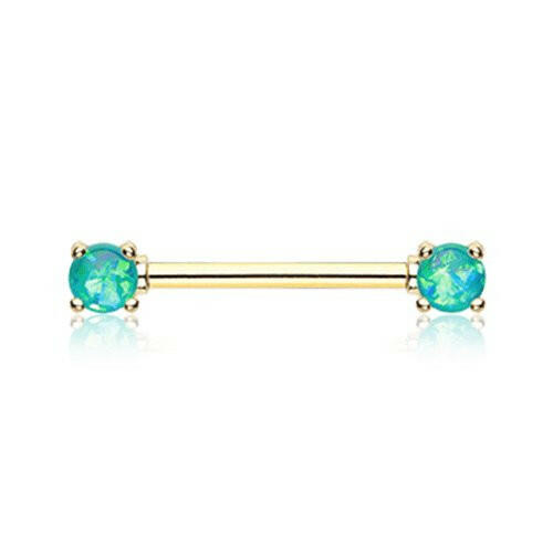 Golden Opal Glitter Prong Nipple Barbell Ring Nipple Ring Impulse Piercings 14 GA (1.6mm) Teal