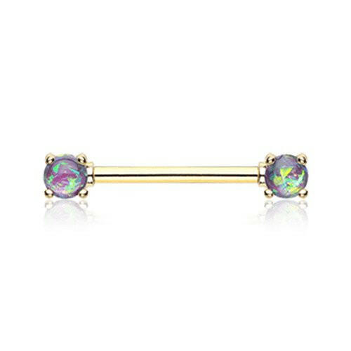 Golden Opal Glitter Prong Nipple Barbell Ring Nipple Ring Impulse Piercings 14 GA (1.6mm) Purple