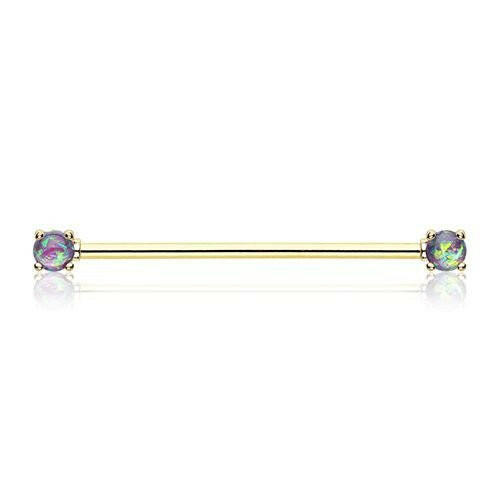 Golden Opal Sparkle Prong Industrial Barbell Industrial Barbell Impulse Piercings Purple
