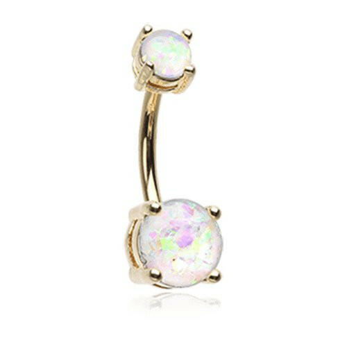 Golden Opal Sparkle Prong Set Belly Button Ring Navel Ring Impulse Piercings White
