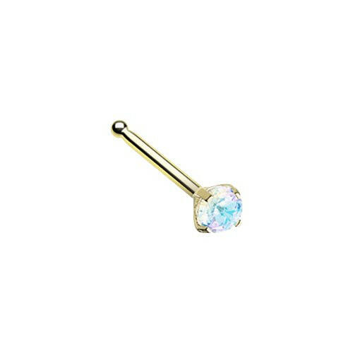 Golden Prong Set Iridescent Gem Top Steel Nose Stud Ring Nose Ring Impulse Piercings 20 gauge (0.8mm) Vitrail Light